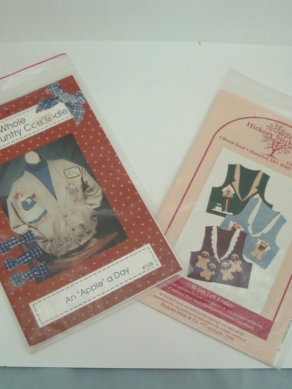 Applique pattern 2 set lot country bears gingerbread bird house for clothing NOS